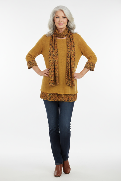 2 Piece Floral Scarf Mohair Knit Blouse