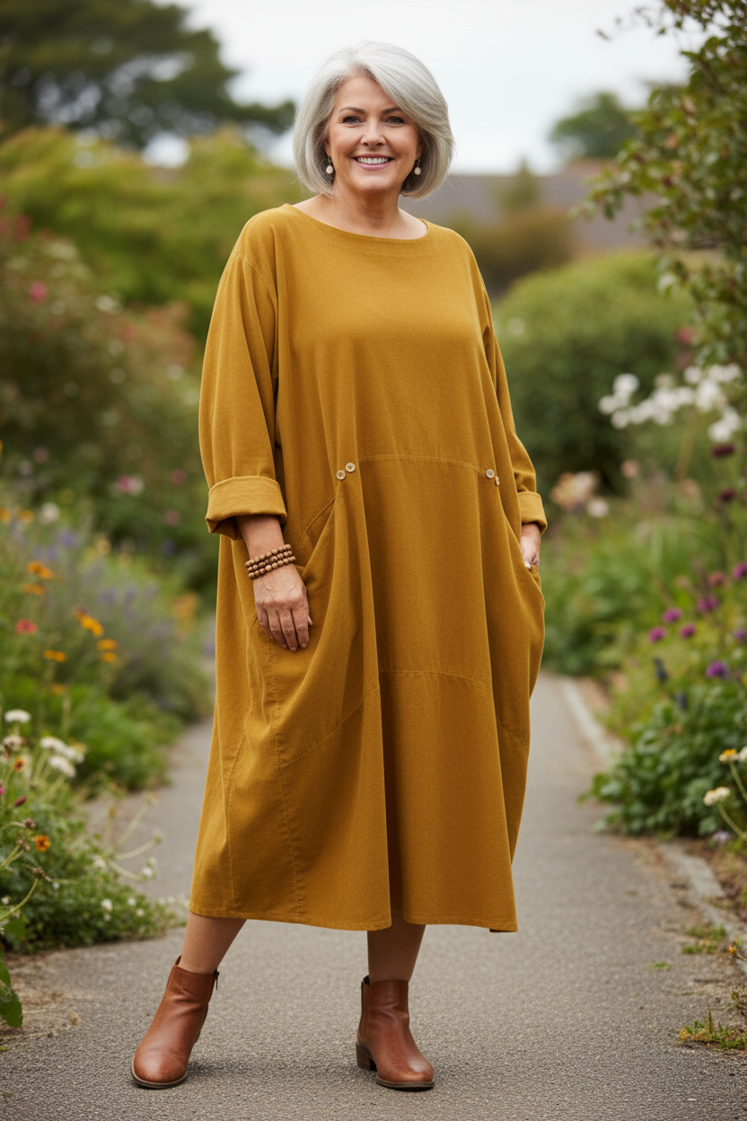 2 Pocket Button Detail Corduroy Midi