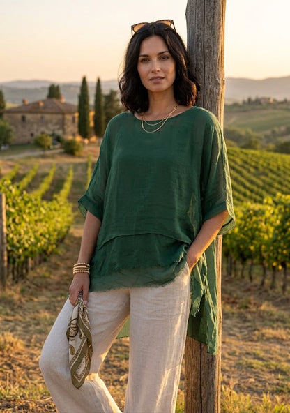 Frayed Hem Silk Top