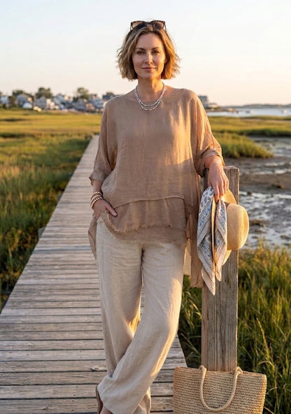 Frayed Hem Silk Top