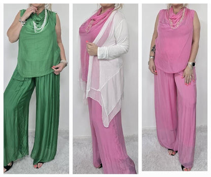 Sleeveless Cowl Neck Silk Top