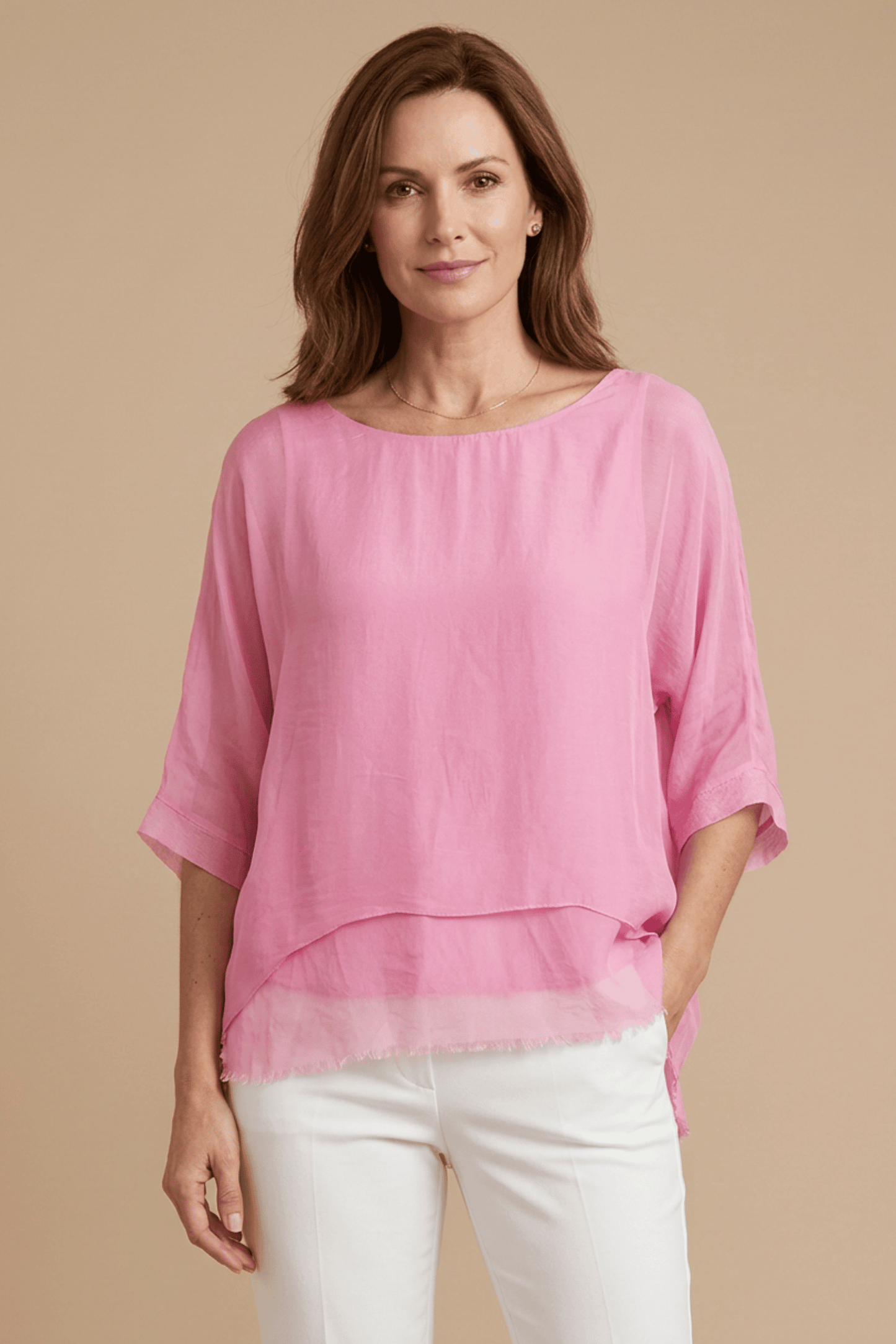 Frayed Hem Silk Top