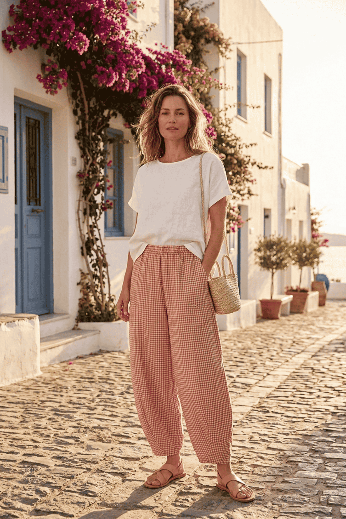 Barrel Leg Gingham Trouser