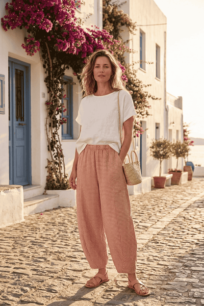 Barrel Leg Gingham Trouser
