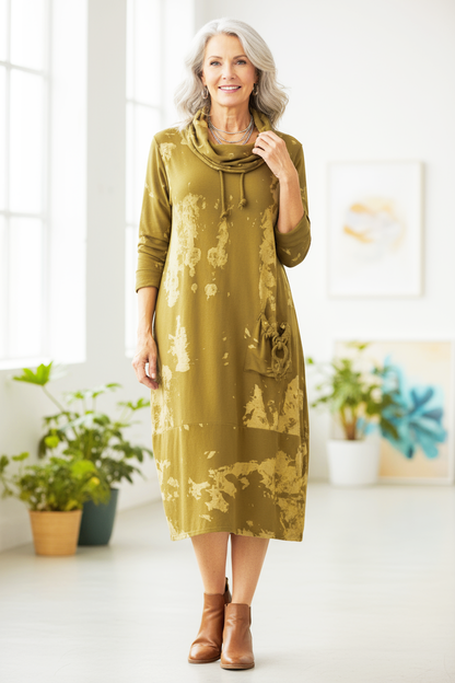 Splash Print Cowl Neck Dress