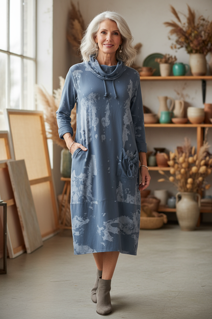 Splash Print Cowl Neck Dress