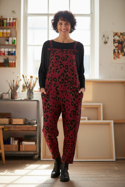 Leopard Jersey Dungarees