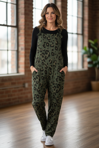 Leopard Jersey Dungarees