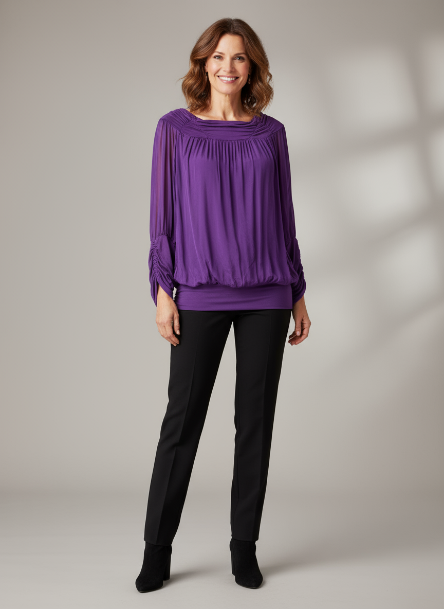 Ruched Neck Silk Blouse