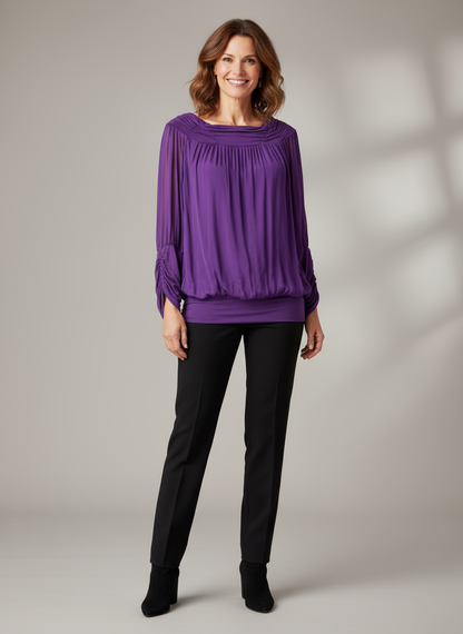 Ruched Neck Silk Blouse