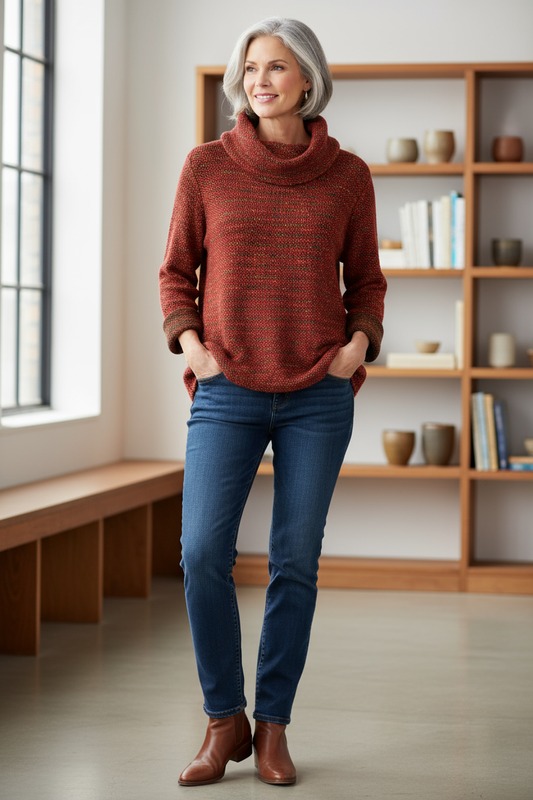 Cowl Neck Tweed Top