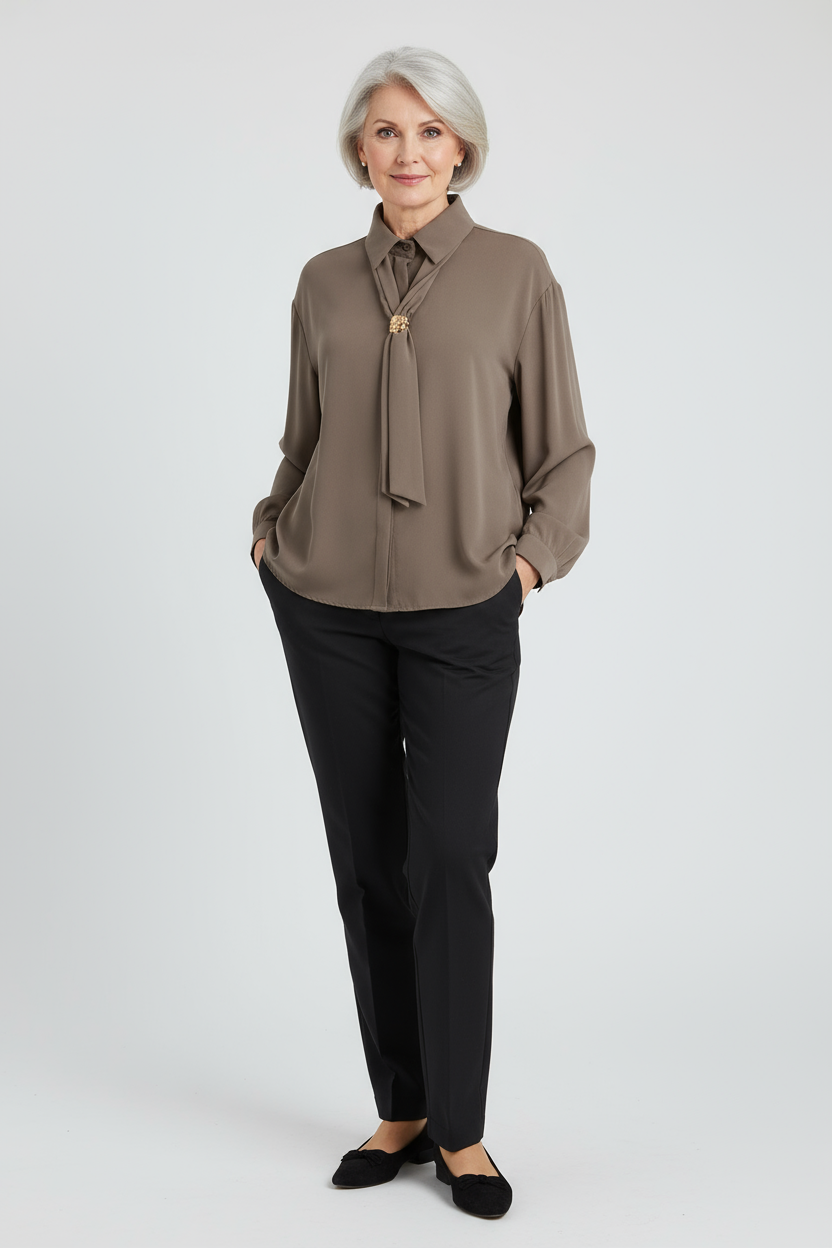 3 Piece Broach Scarf Shirt
