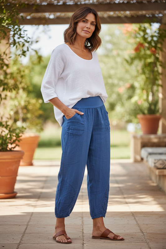 Ruched Ankle Linen Trouser