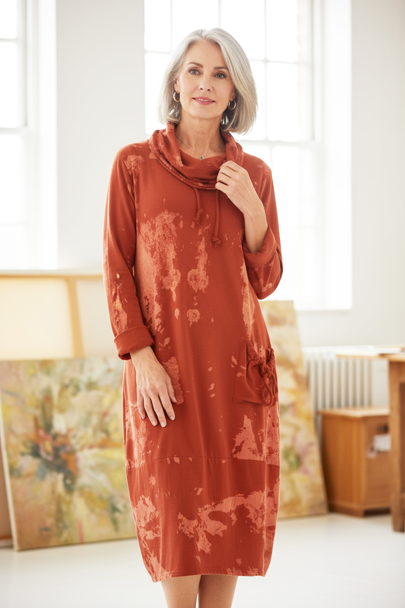 Splash Print Cowl Neck Dress