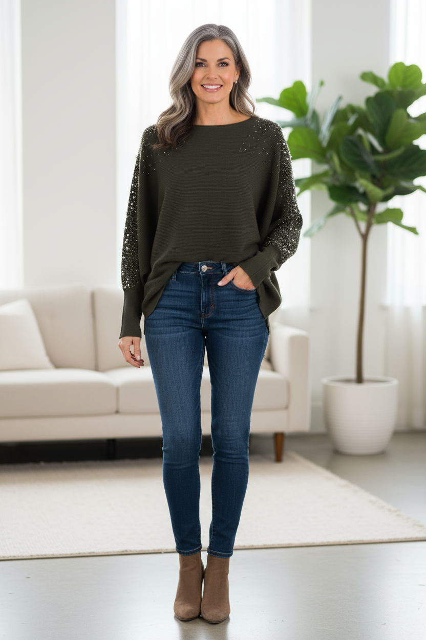 Pearl Diamante Sleeve Jumper