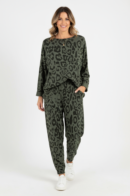 Leopard Print Sweatshirt Jogger Set