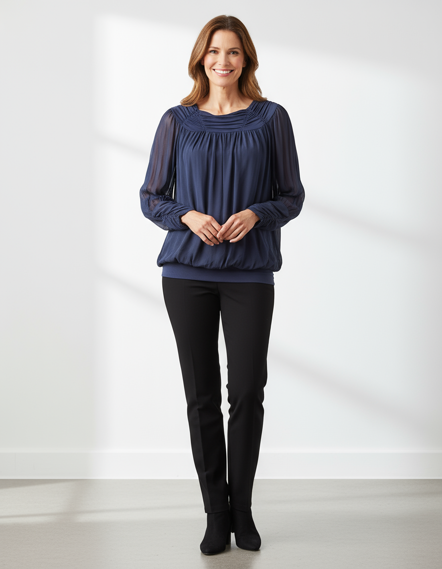 Ruched Neck Silk Blouse
