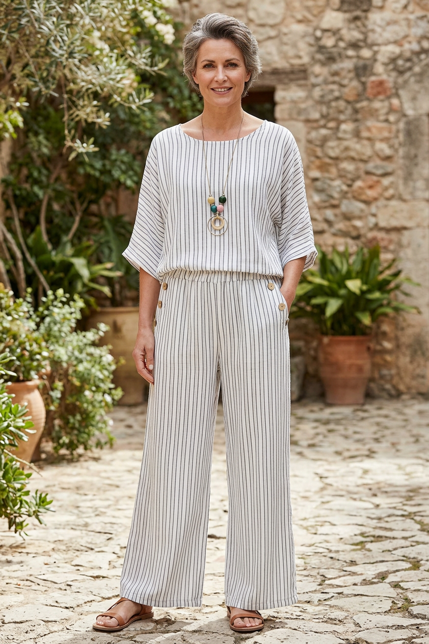 Button Detail Pocket Stripe Trouser