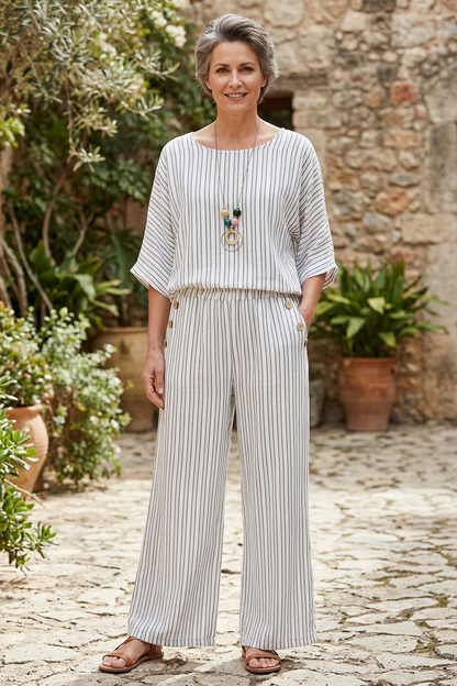 Button Detail Pocket Stripe Trouser
