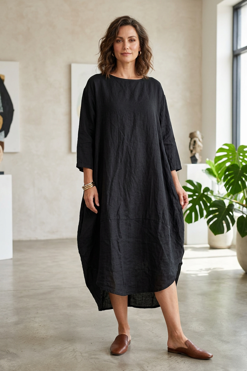 2 Pocket Cocoon Linen Midi