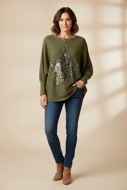 Sequin Star Ribbed Jumper
