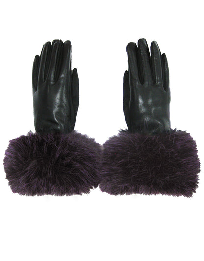 Two Tone Faux Fur Leather Gloves