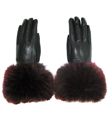 Two Tone Faux Fur Leather Gloves
