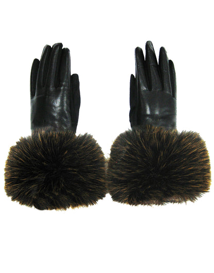 Two Tone Faux Fur Leather Gloves