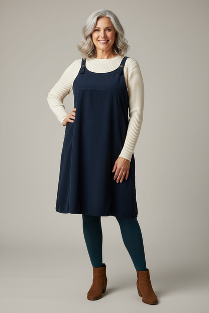 Corduroy Pinafore Midi Dress