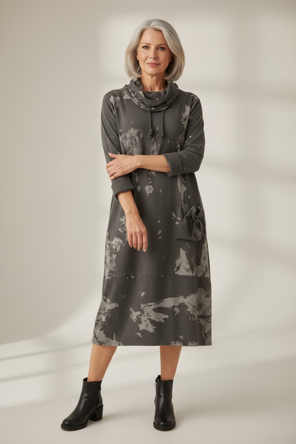 Splash Print Cowl Neck Dress