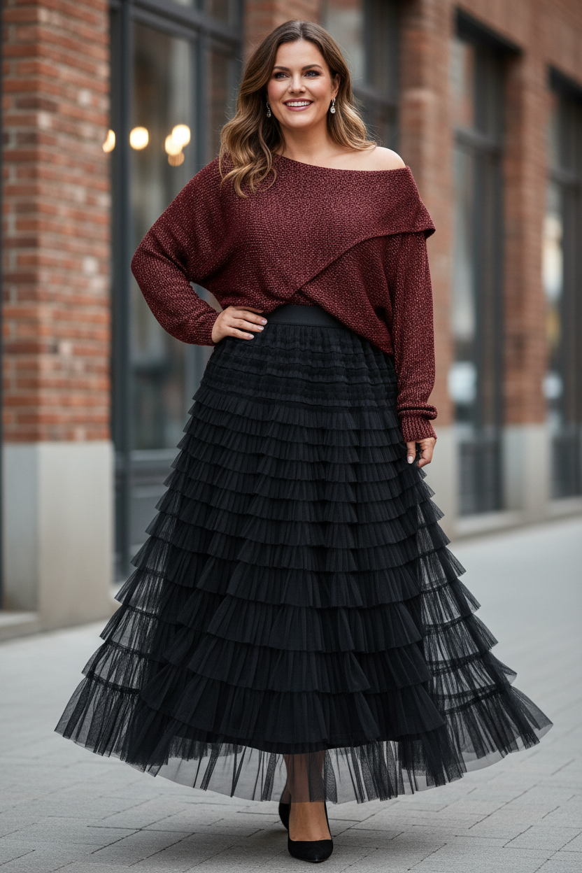 Rara Pleated Tulle Midi Skirt