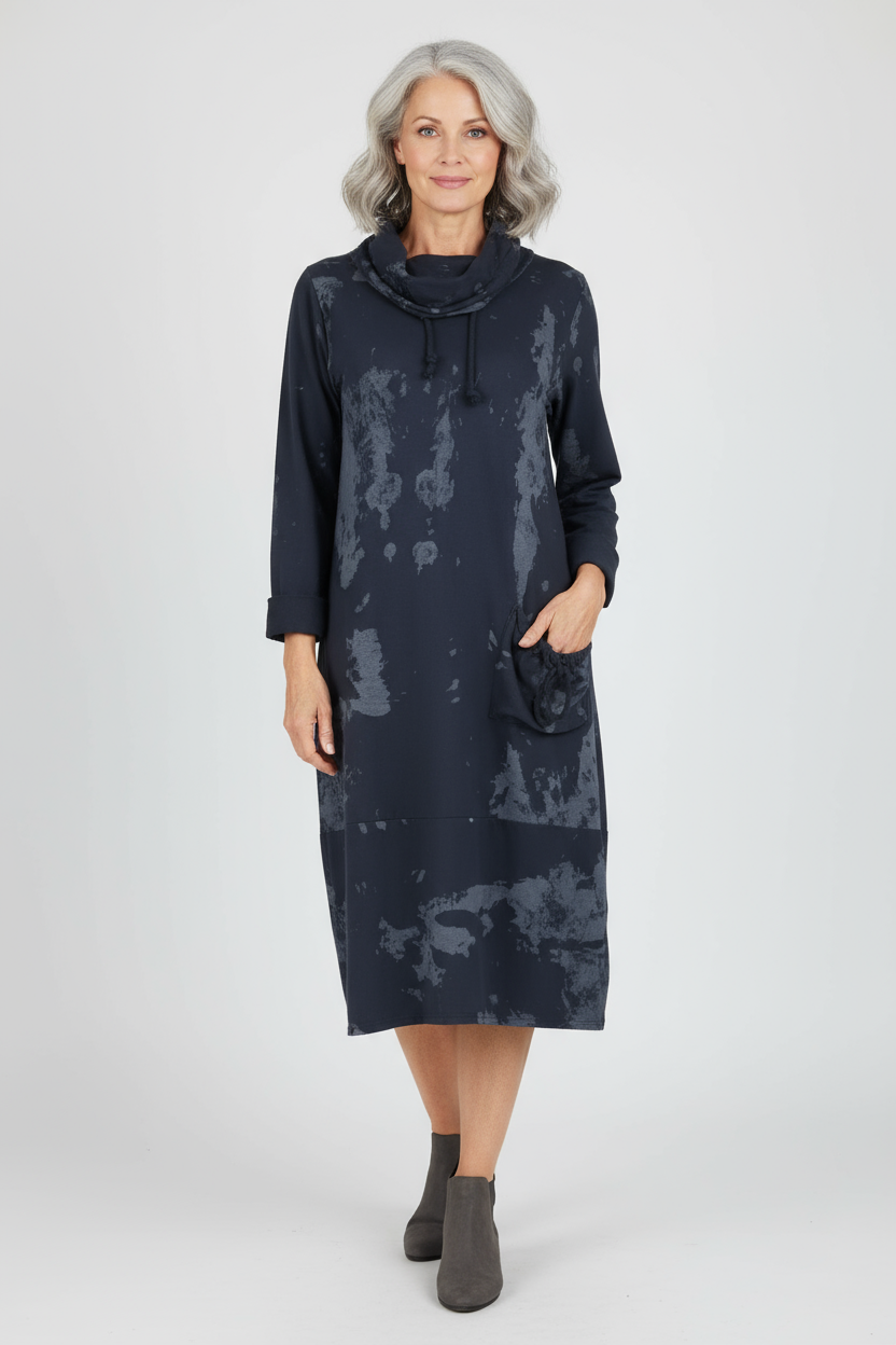 Splash Print Cowl Neck Dress