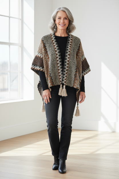 Tassel Hem Knitted Cape