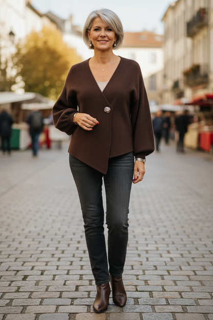 V Neck One Button Knit Cardigan