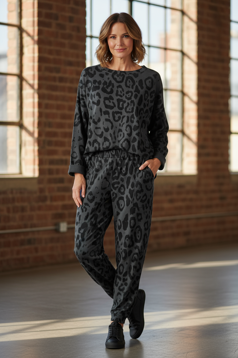 Leopard Print Sweatshirt Jogger Set