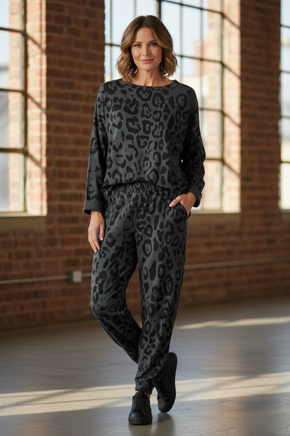 Leopard Print Sweatshirt Jogger Set