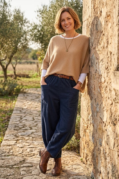 Tulip Ankle Barrel Leg Corduroy Trouser