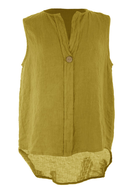 Sleeveless Button Detail Linen Top
