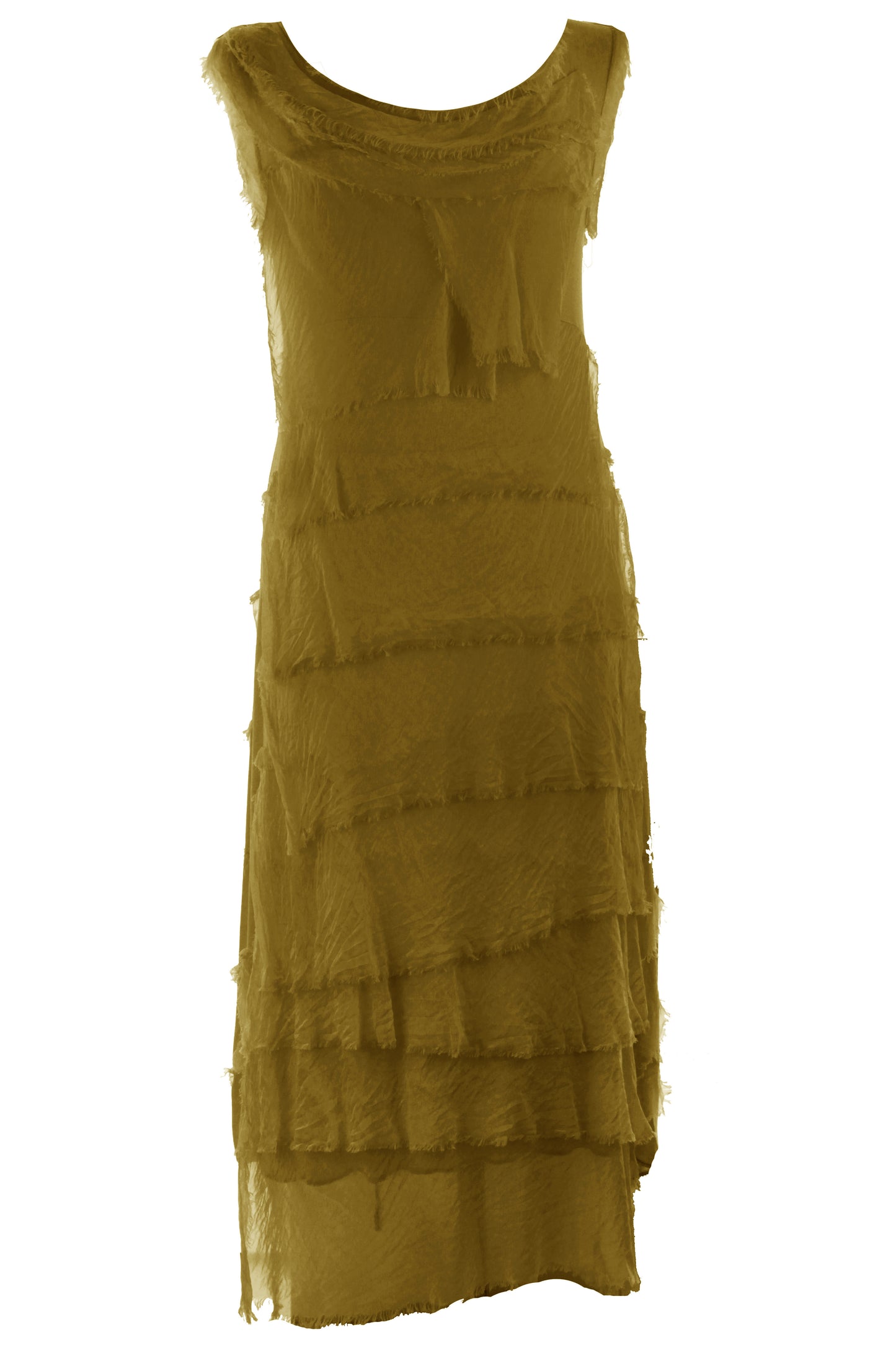 Sleeveless Frayed Detail Silk Midi