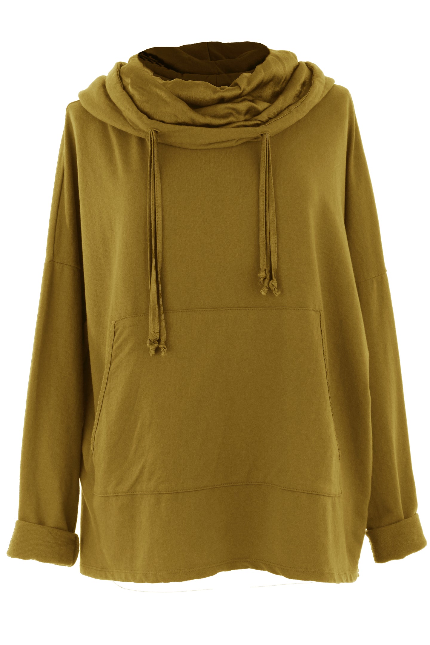Satin Lined Cowl Neck Hooded Sweatshirt