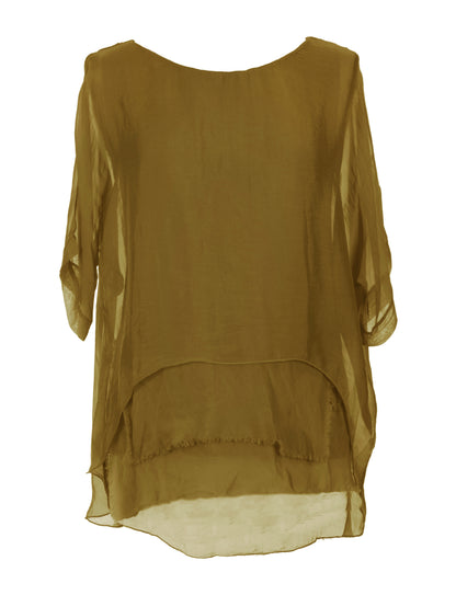 Frayed Hem Silk Top