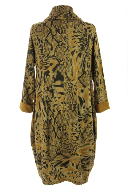 Abstract Leopard Print Cowl Neck Dress