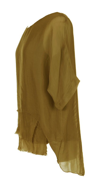 Frayed Hem Silk Top