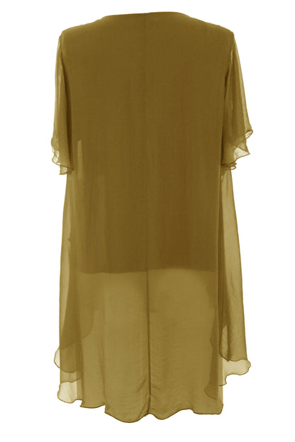 V Neck Crossover Hem Silk Blouse