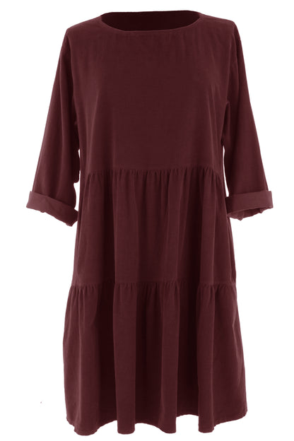Tiered Swing Corduroy Dress