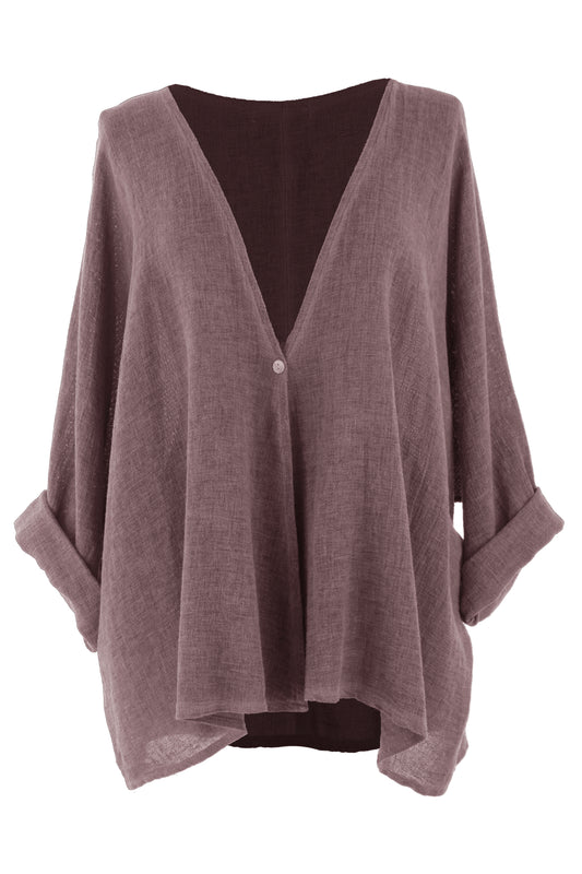 One Button Linen Cardigan