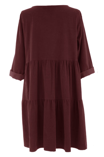 Tiered Swing Corduroy Dress