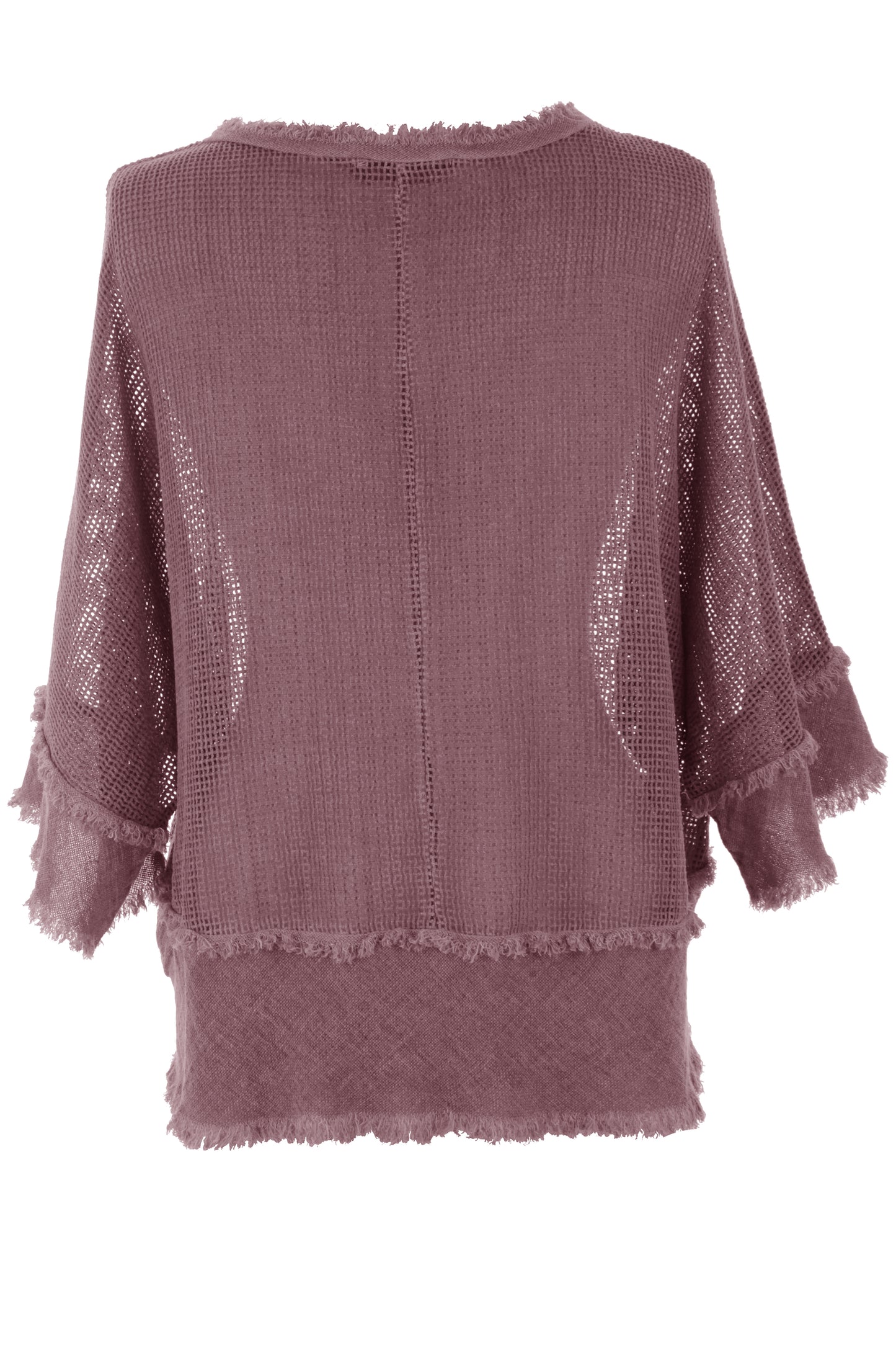 Frayed Trim Linen Mesh Top