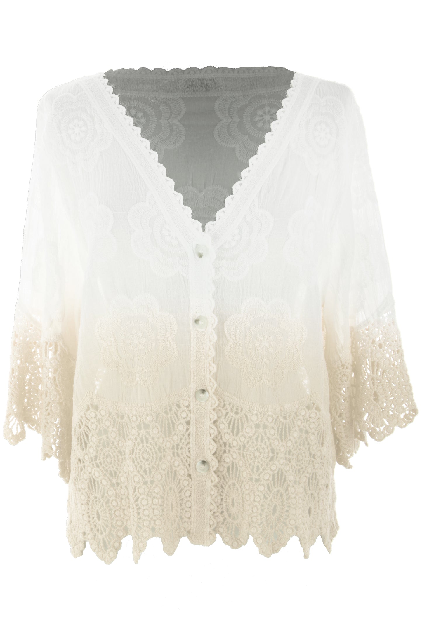Dip Dye Crochet Trim Cotton Shirt