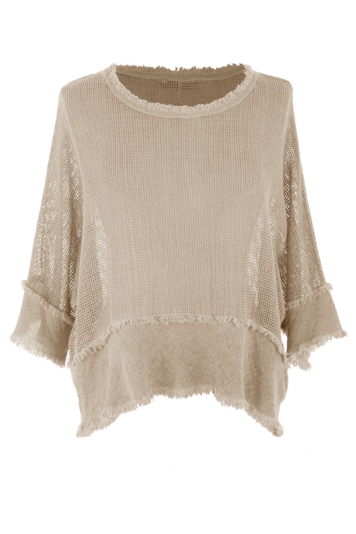 Frayed Trim Linen Mesh Top